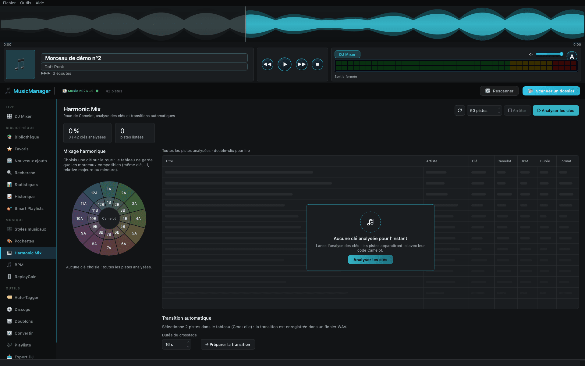 Harmonic Mix view with the Camelot wheel